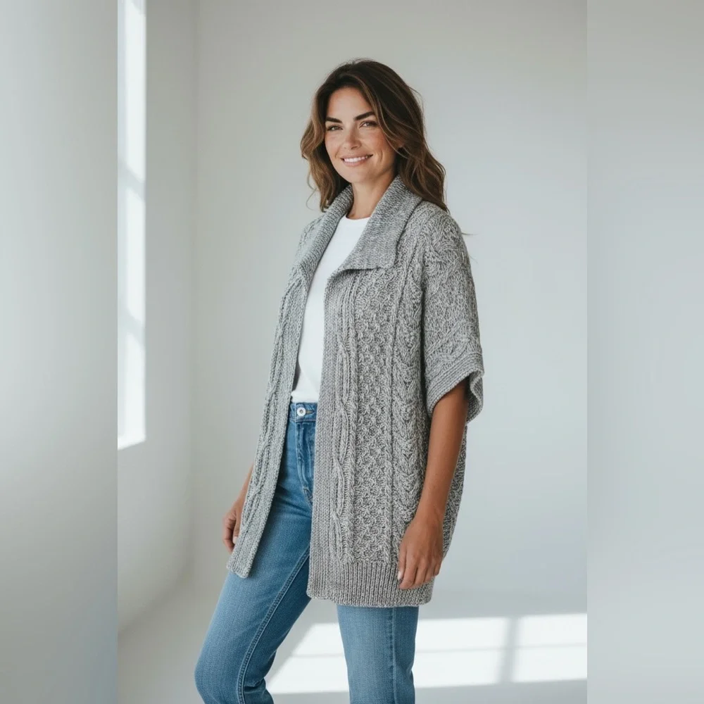 Moda International 100% Cotton Tan Open Cardigan Sweater
